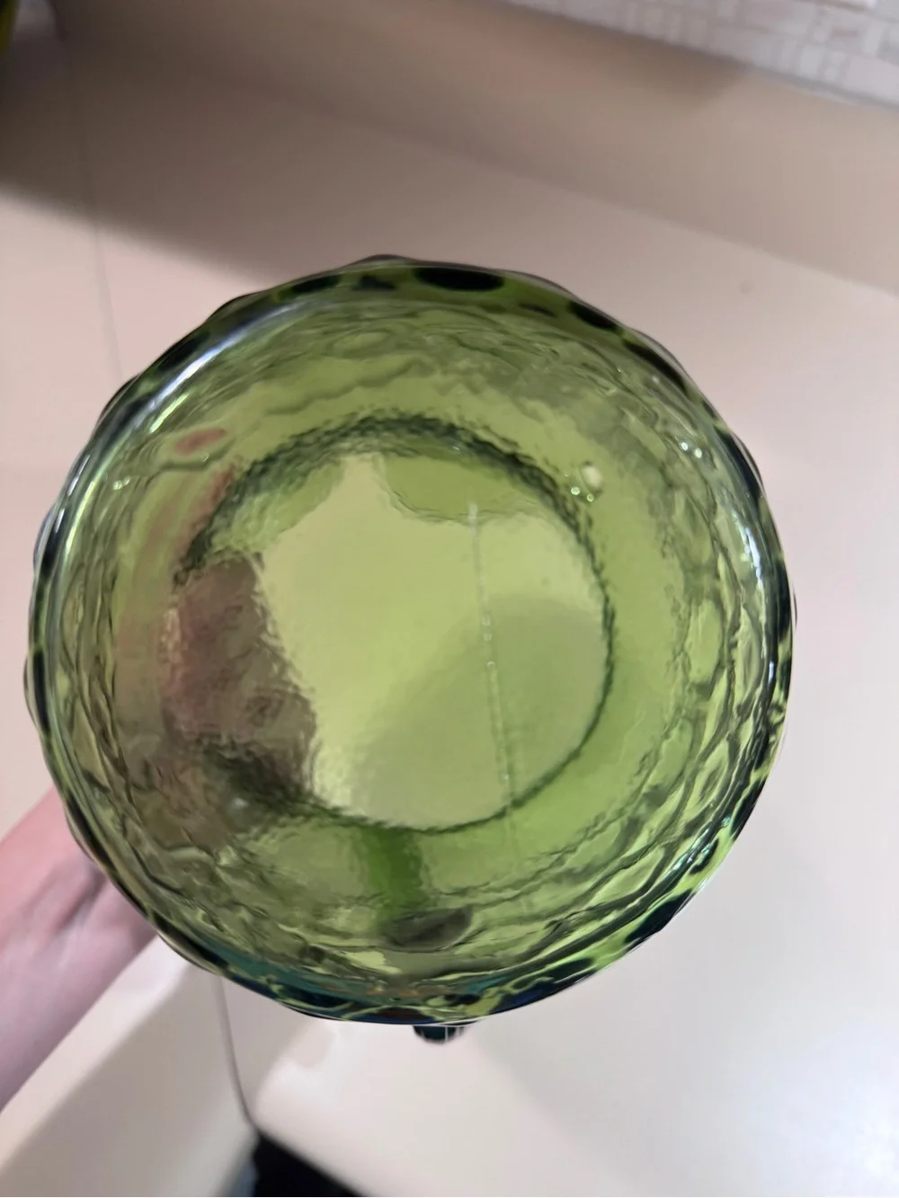 Vintage Green Pressed Glass Pitcher - Textured Diamond Pattern